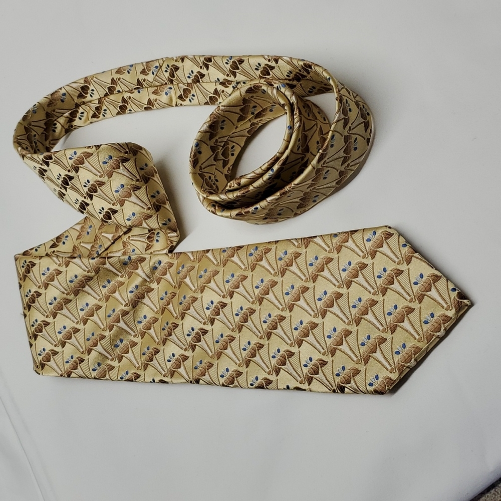 Ermenegildo Zegna Brown and Blue Design Print Silk Tie